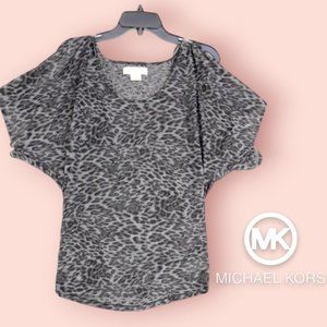Michael Kors gray leopard lightweight & breezy dolman style split sleeve top